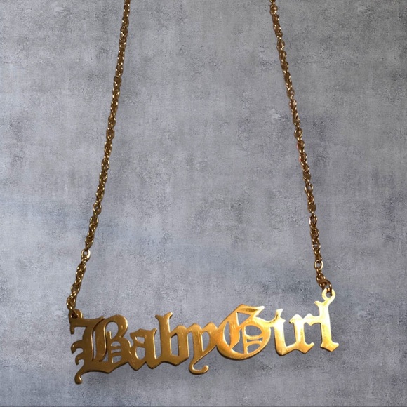 BabyGirl Old English Gold Statement Titanium Stainless Steel Necklace - Picture 9 of 14